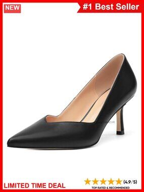 Pointed Toe Kitten Heel Slip On Pumps Faux Leather Office Heels